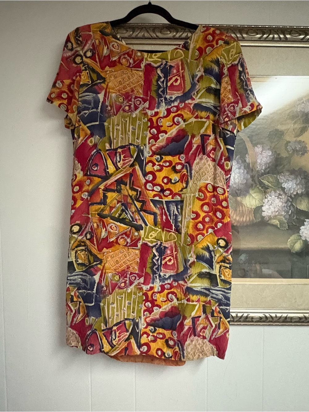 Vintage Nipon Boutique Multicolor Abstract Print Dress Navy & Mustard by Accents